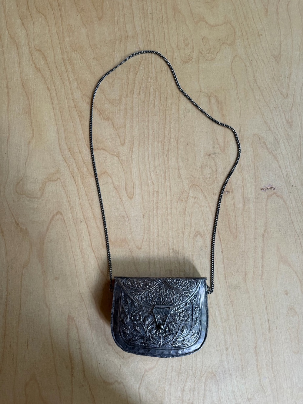 Silver metal Embossed Floral Crossbody Bag